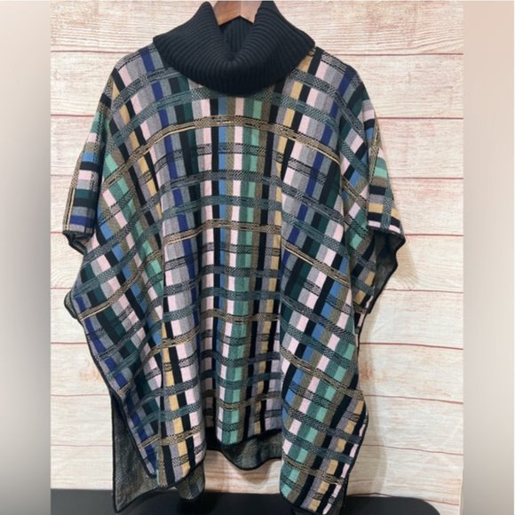 Anthropologie Aldomartins Gracie Plaid Cowl Neck Turtleneck Poncho SIZE L - Picture 8 of 16